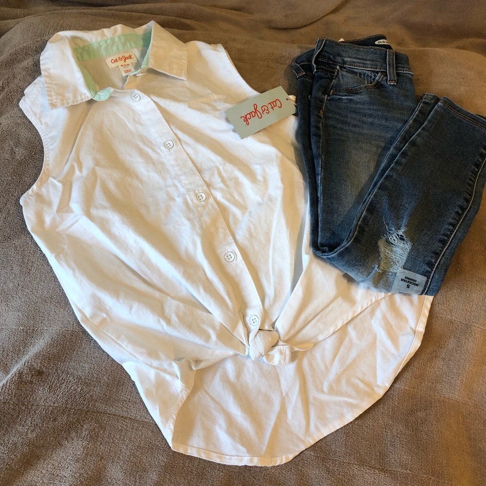 Cat & Jack White Denim Front Button-Down Shirt